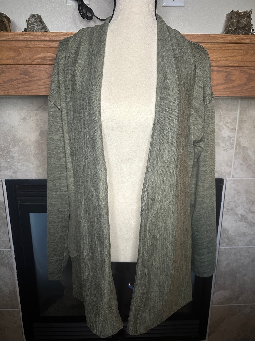 KÜHL Womens L Olive Green Open Front Draped Cardigan Sweater Pockets Outdoor